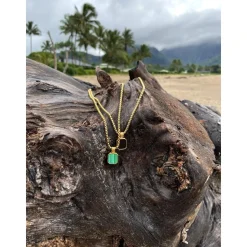 Gold Necklace with Square Onyx Pendant