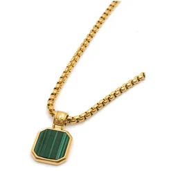 Gold Necklace with Square Malachite Pendant