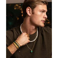 Gold Necklace with Square Malachite Pendant