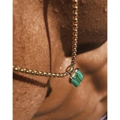 Gold Necklace with Square Malachite Pendant