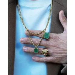 Gold Necklace with Square Malachite Pendant