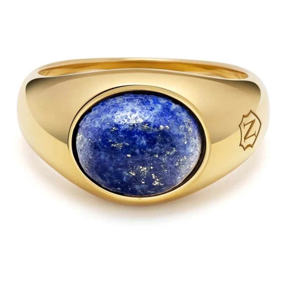 Gold Oval Signet Ring with Blue Lapis