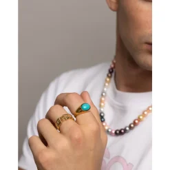 Gold Oval Signet Ring with Turquoise
