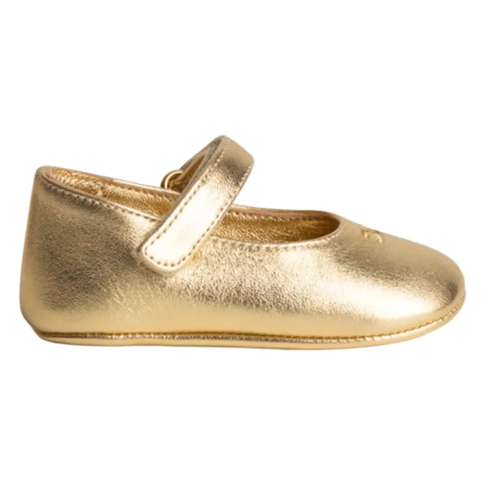 Goldene Ballerina-Schuhe mit Klettverschluss