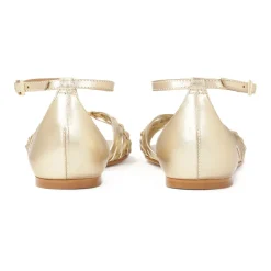Goldene flache Sandalen mit eingebautem Absatz