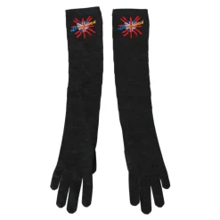 Graue Bestickte Wollhandschuhe