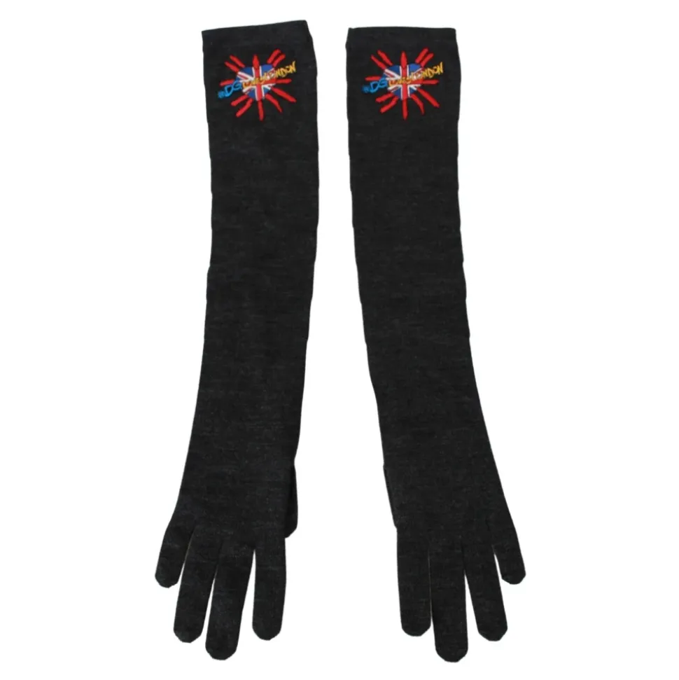 Graue Bestickte Wollhandschuhe