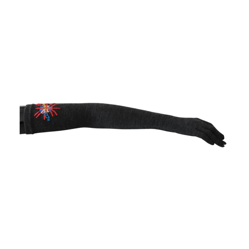 Graue Bestickte Wollhandschuhe