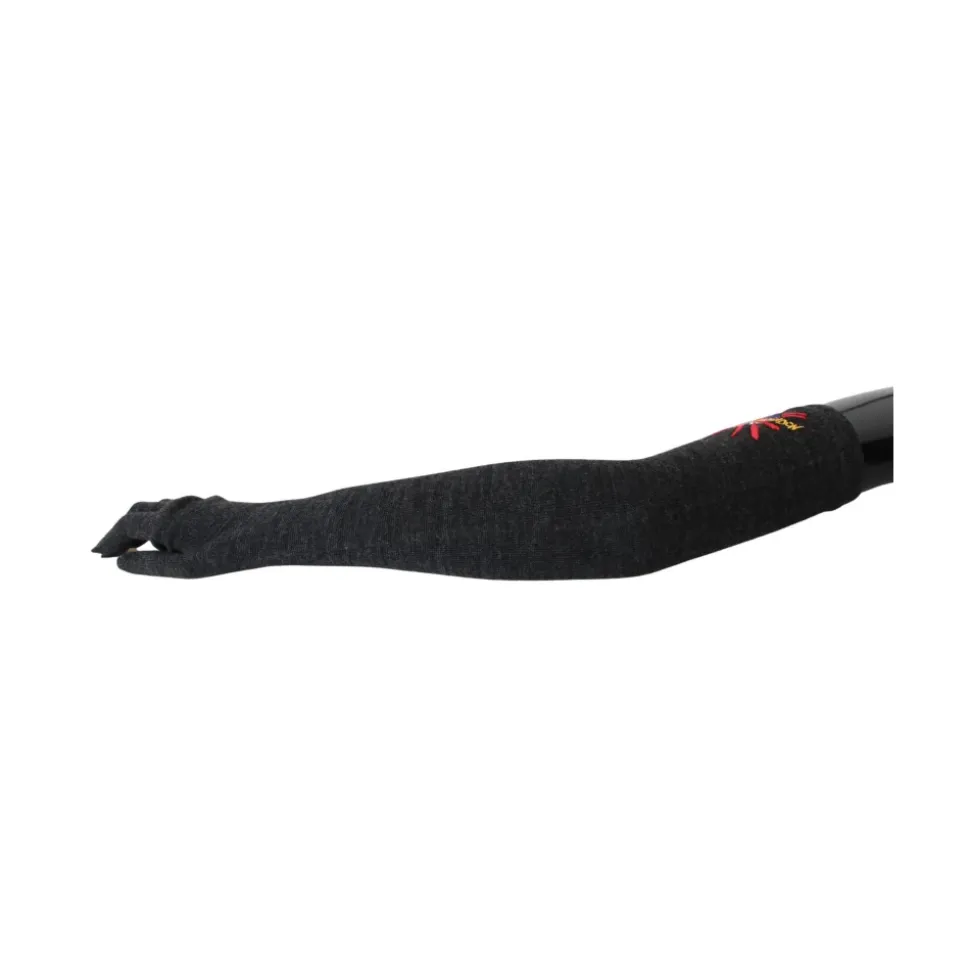 Graue Bestickte Wollhandschuhe