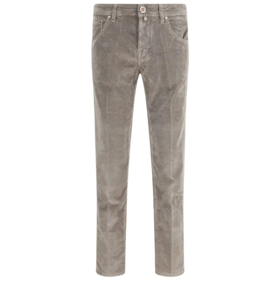 Graue Cordhose mit fünf Taschen und Knopfverschluss