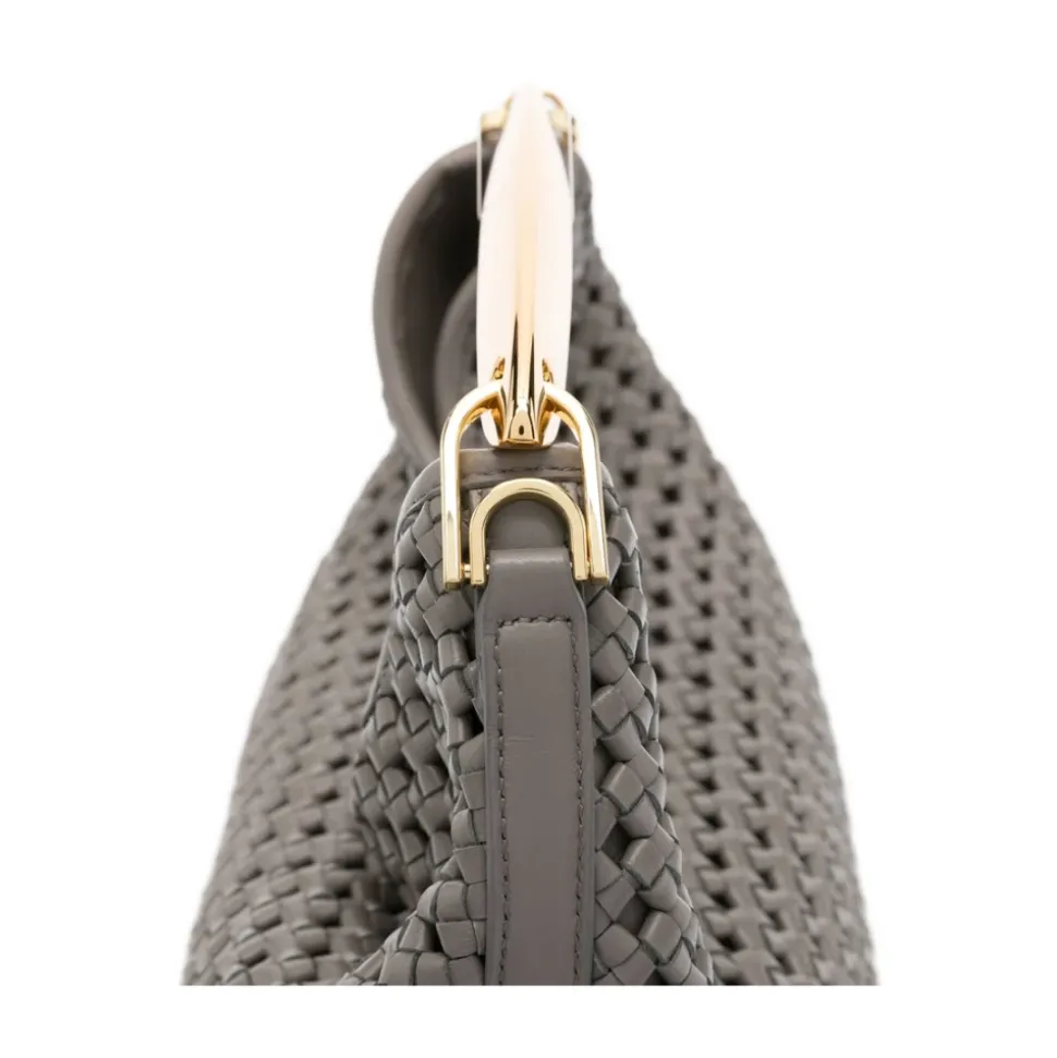 Graue Gewebte Lederhandtasche