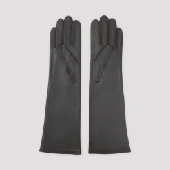 Graue Leder-Logo-Handschuhe
