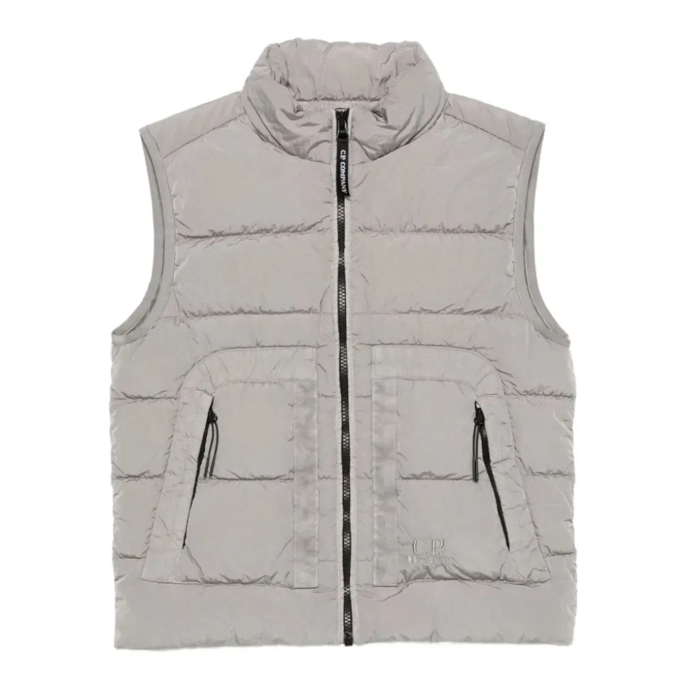 Graue Zip-Up Gepolsterte Weste Jacke