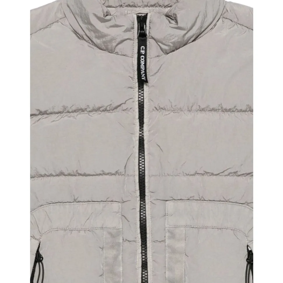 Graue Zip-Up Gepolsterte Weste Jacke