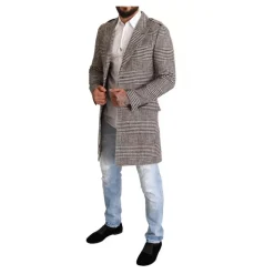 Grauer karierte Trenchcoat mit Taschen