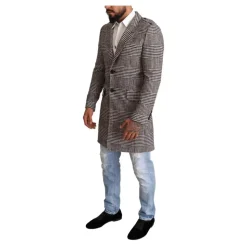 Grauer karierte Trenchcoat mit Taschen