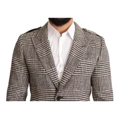 Grauer karierte Trenchcoat mit Taschen