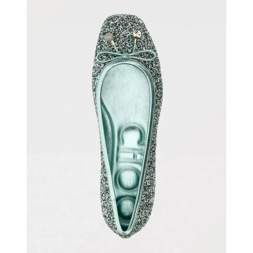Grüne Ballerinas mit Glitzer und Schleifendetail
