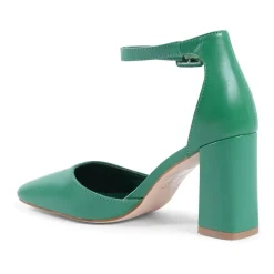 Grüne Knöchelriemen Pumps mit eckiger Spitze