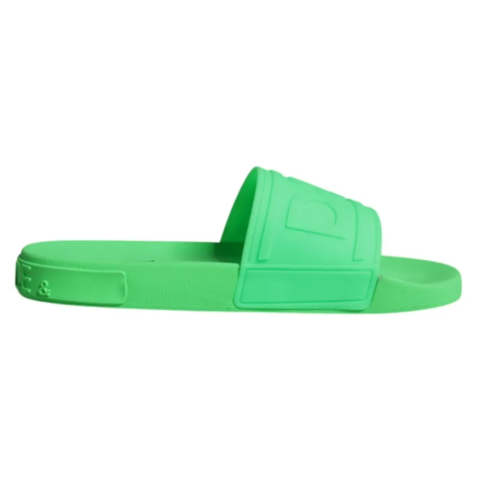 Grüne Leder Slides Sandalen