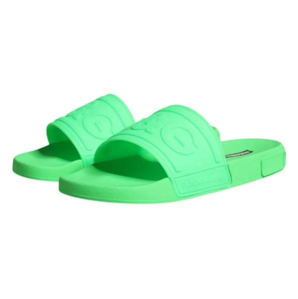 Grüne Leder Slides Sandalen