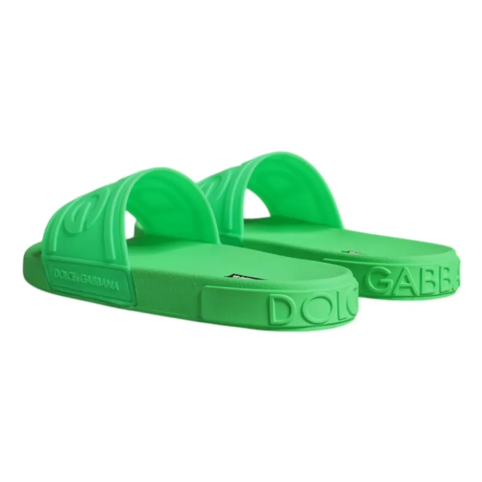 Grüne Leder Slides Sandalen