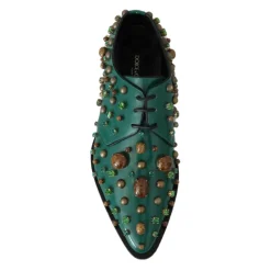 Grüne Lederkristallkleid Broque Schuhe