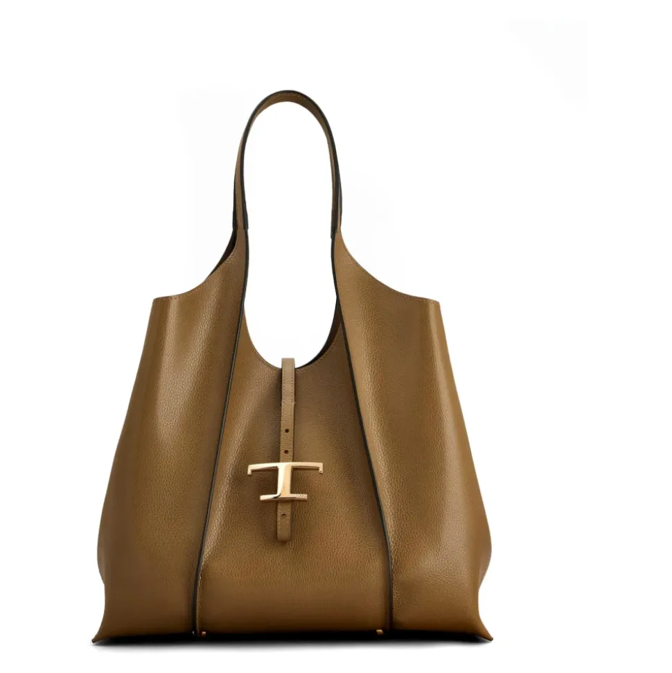 Grüne Leder-Shoppingtasche mit T-Anhänger