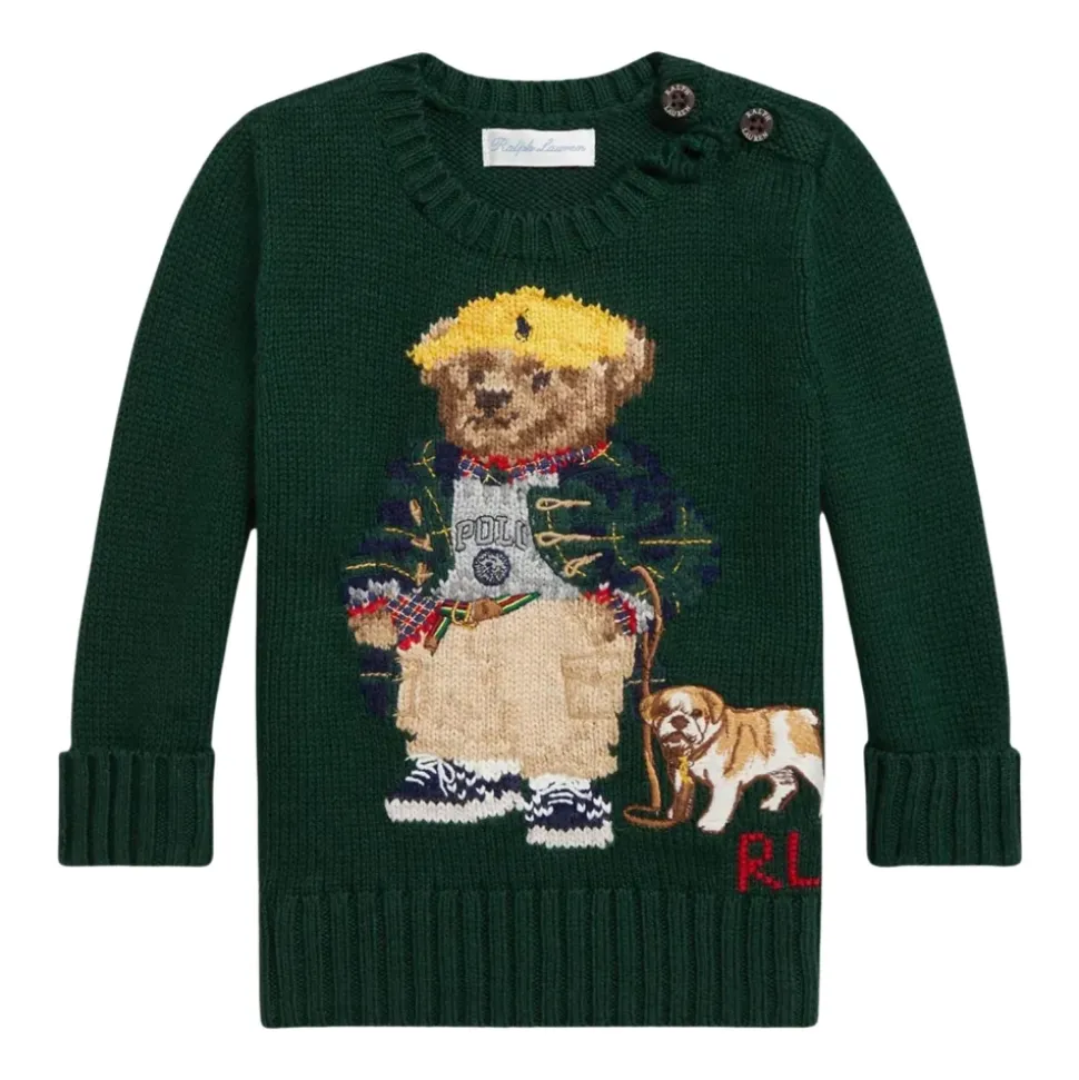 Grüner Baumwollpullover Polo Bear Stickerei