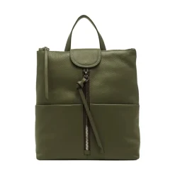 Grüner Leder-Rucksack mit Fronttaschen