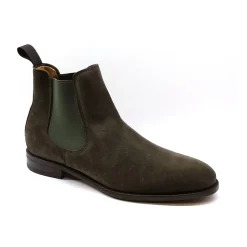 Grüner Wildlederstiefel mit elastischem Seitenband und geschützter Gummisohle