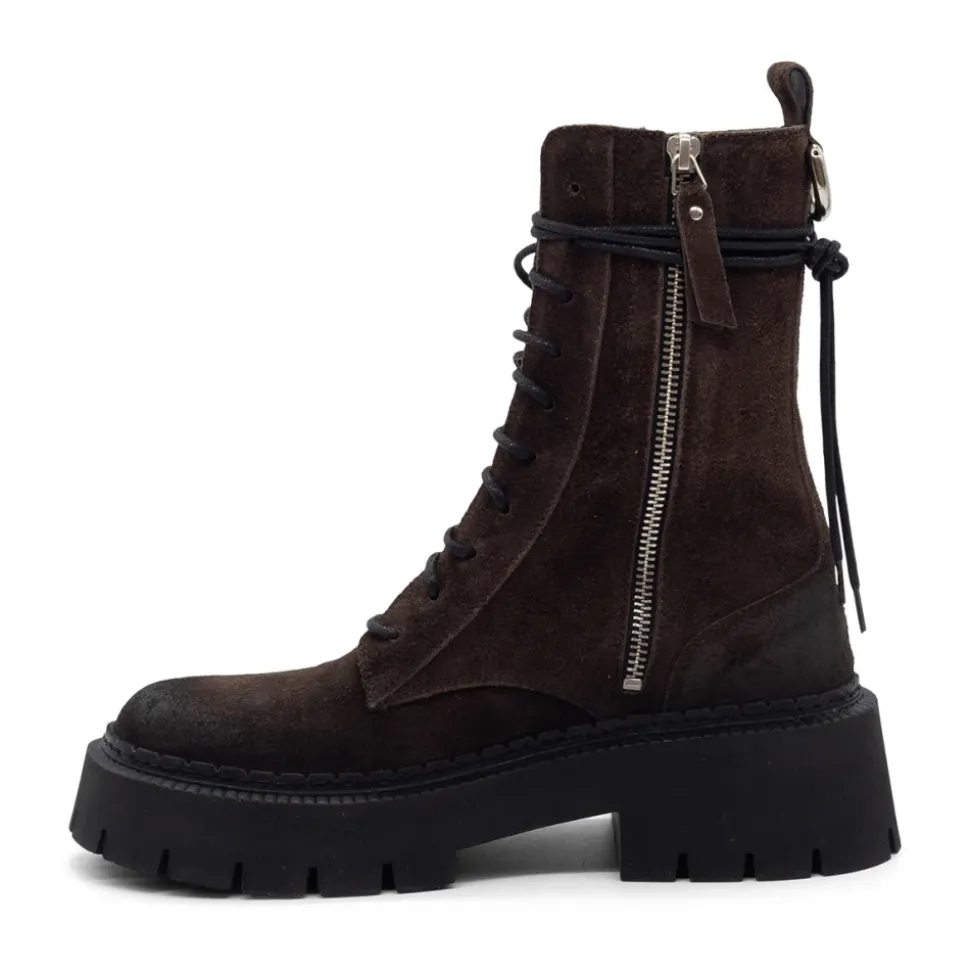 H04 Bob – Dunkelbrauner Schnür-Boot aus Vintage-Kalbsvelours