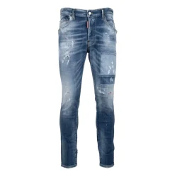 Herren Knopf Jeans mit Leder Patch