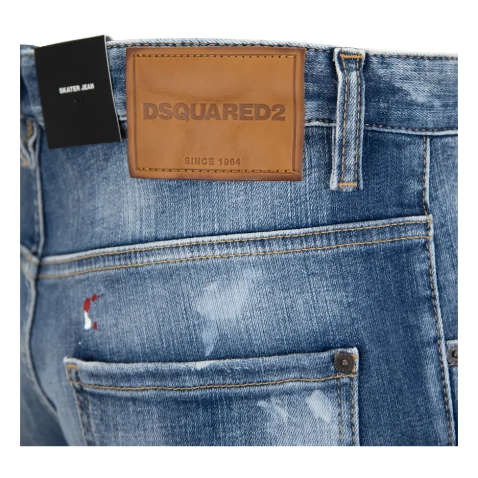 Herren Knopf Jeans mit Leder Patch