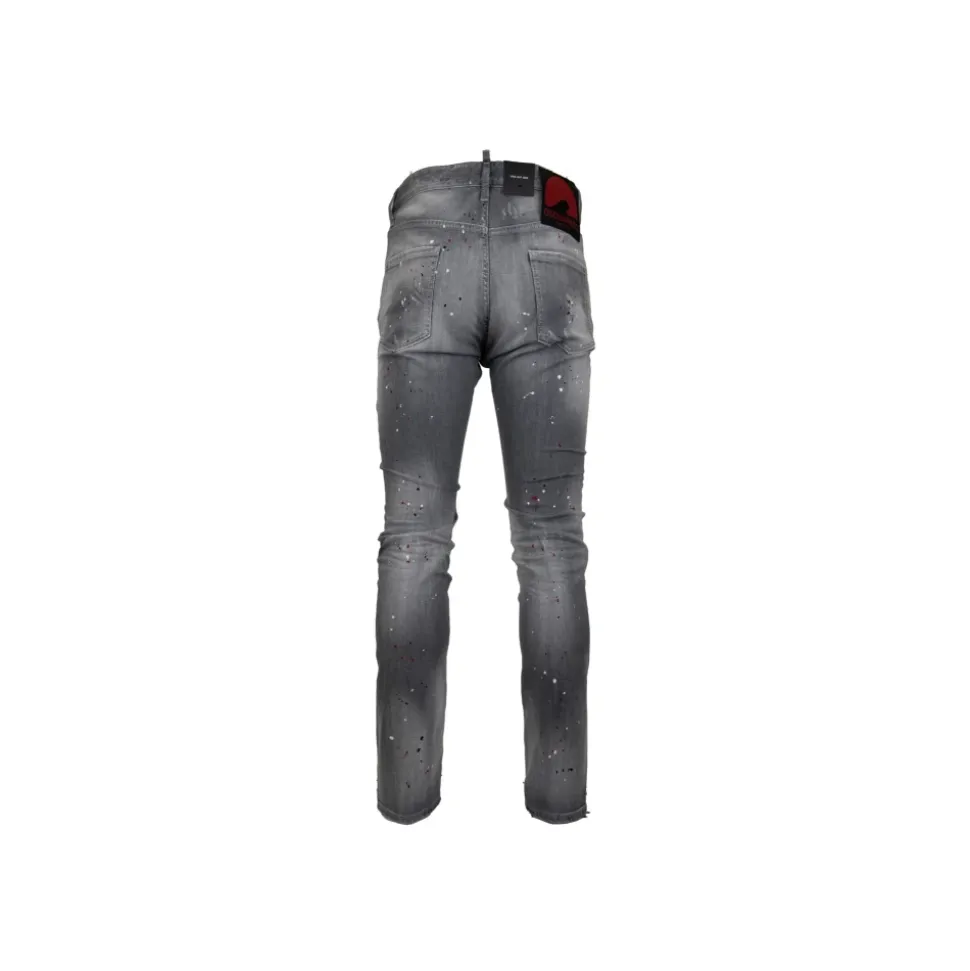 Herren Knopf Jeans mit Leder Patch