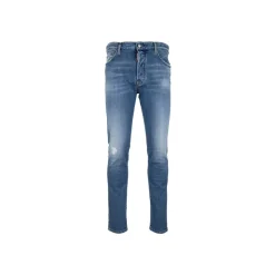 Herren Knopf Jeans mit Leder Patch