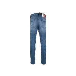 Herren Knopf Jeans mit Leder Patch