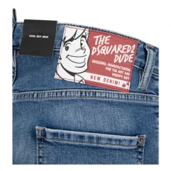 Herren Knopf Jeans mit Leder Patch
