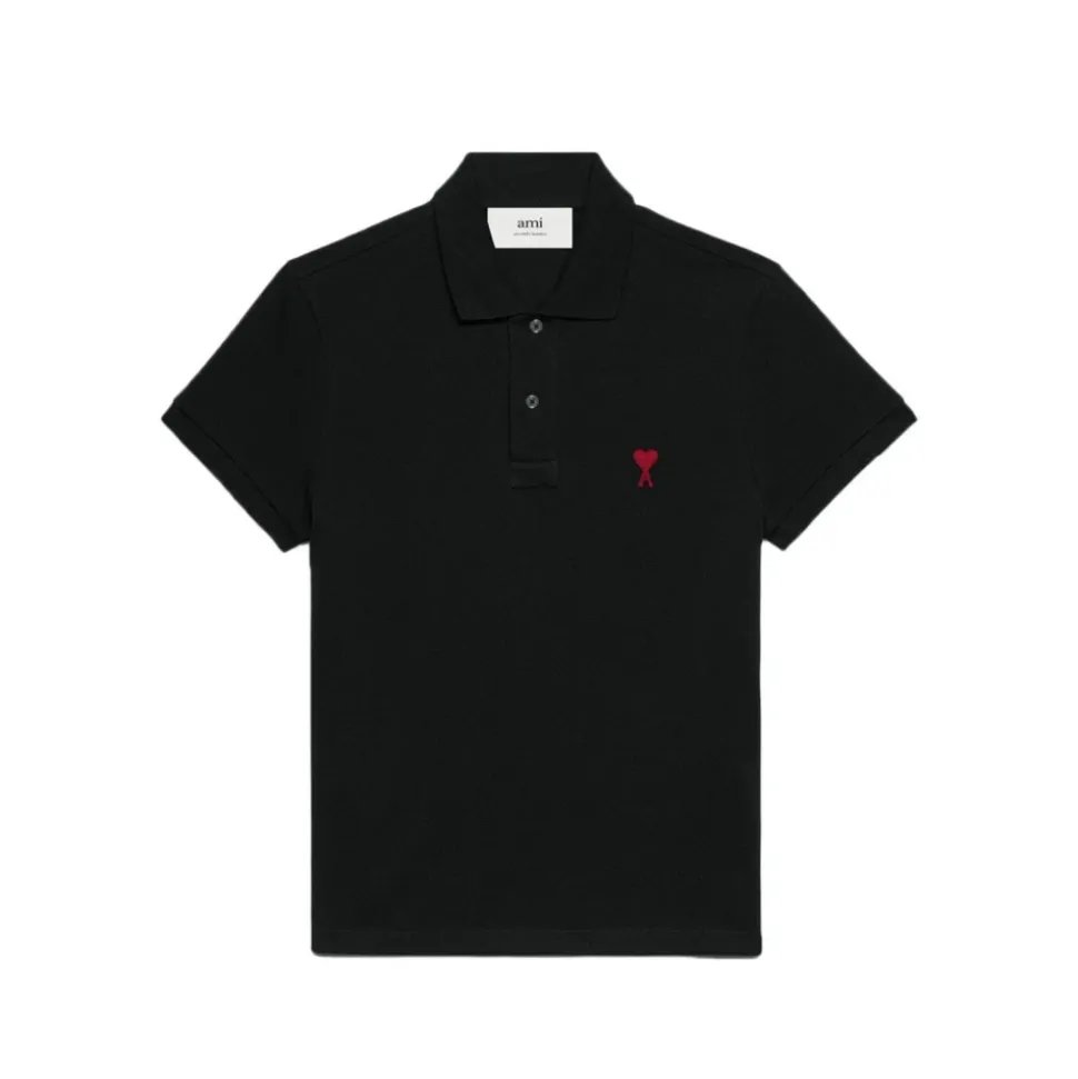 Herz Logo Polo Shirt Schwarze Baumwolle