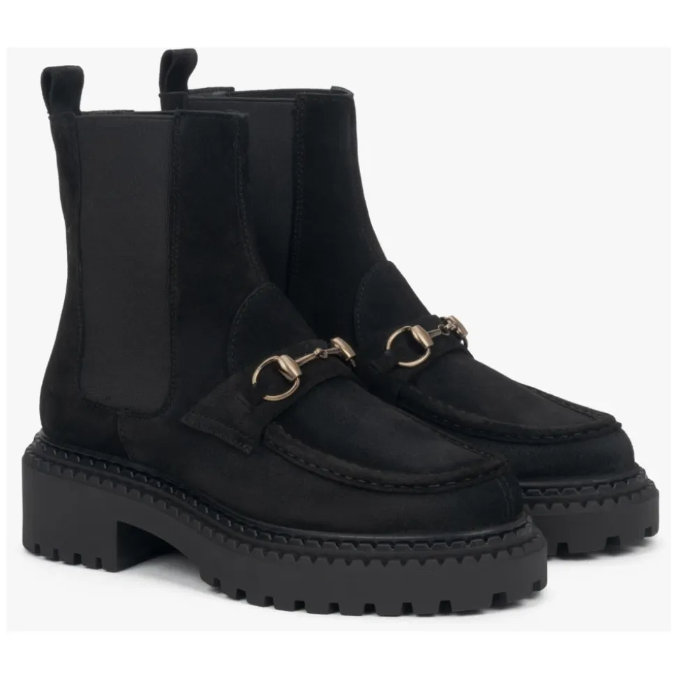 Italienische Velours Chelsea Boots mit goldener Schnalle