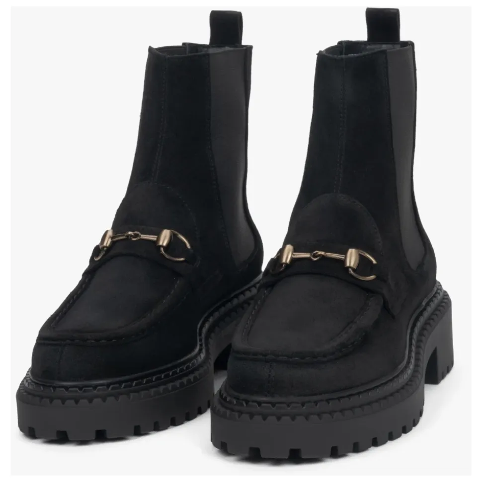 Italienische Velours Chelsea Boots mit goldener Schnalle