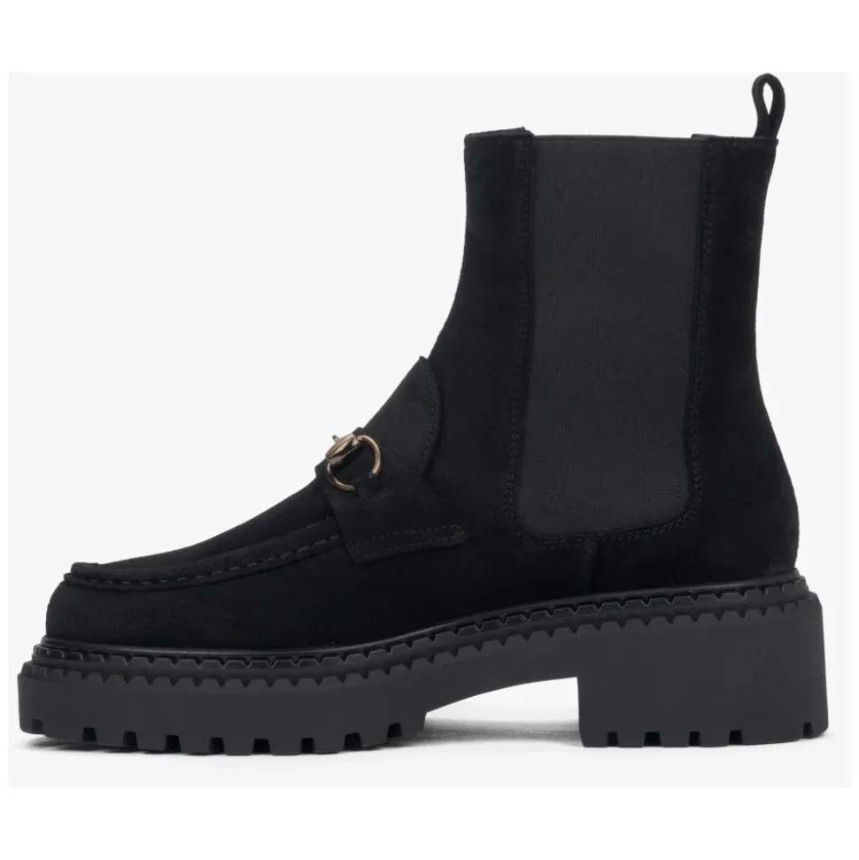 Italienische Velours Chelsea Boots mit goldener Schnalle