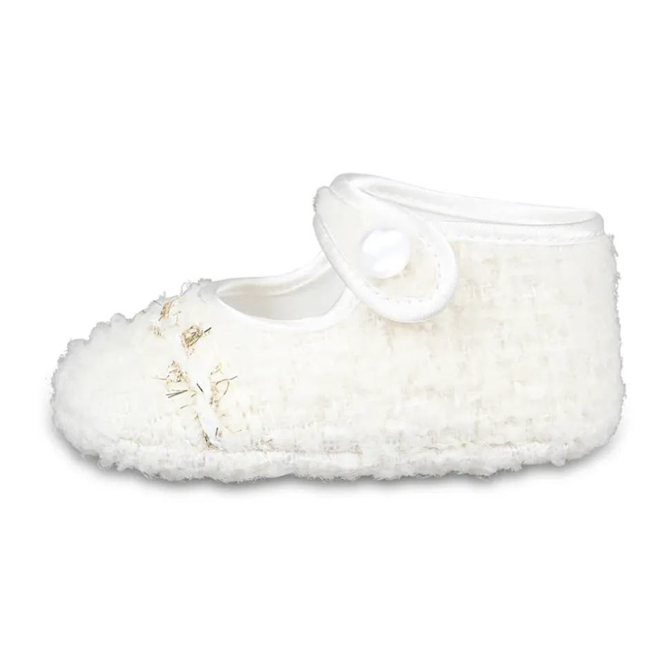 Ivory Bouclé Tweed Ballet Flats