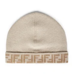 Jacquard Wendbare Beige Woll-Kaschmir-Mütze