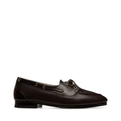 Kaffeebraune Leder Flache Schuhe
