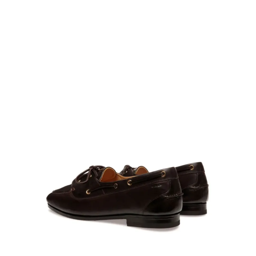 Kaffeebraune Leder Flache Schuhe