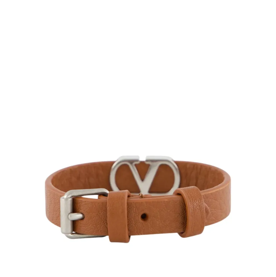 Karamell Leder VLogo Armband