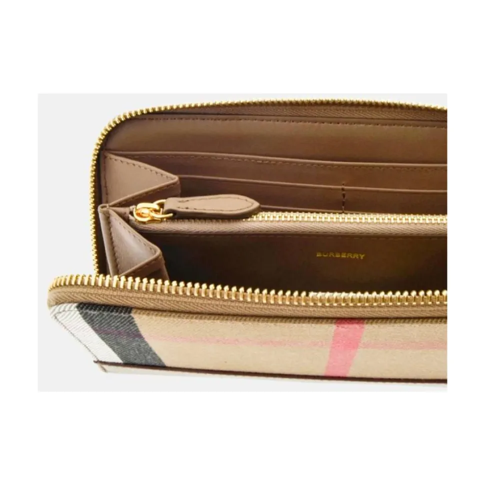 Karierte beige Ledergeldbörse mit Reißverschluss