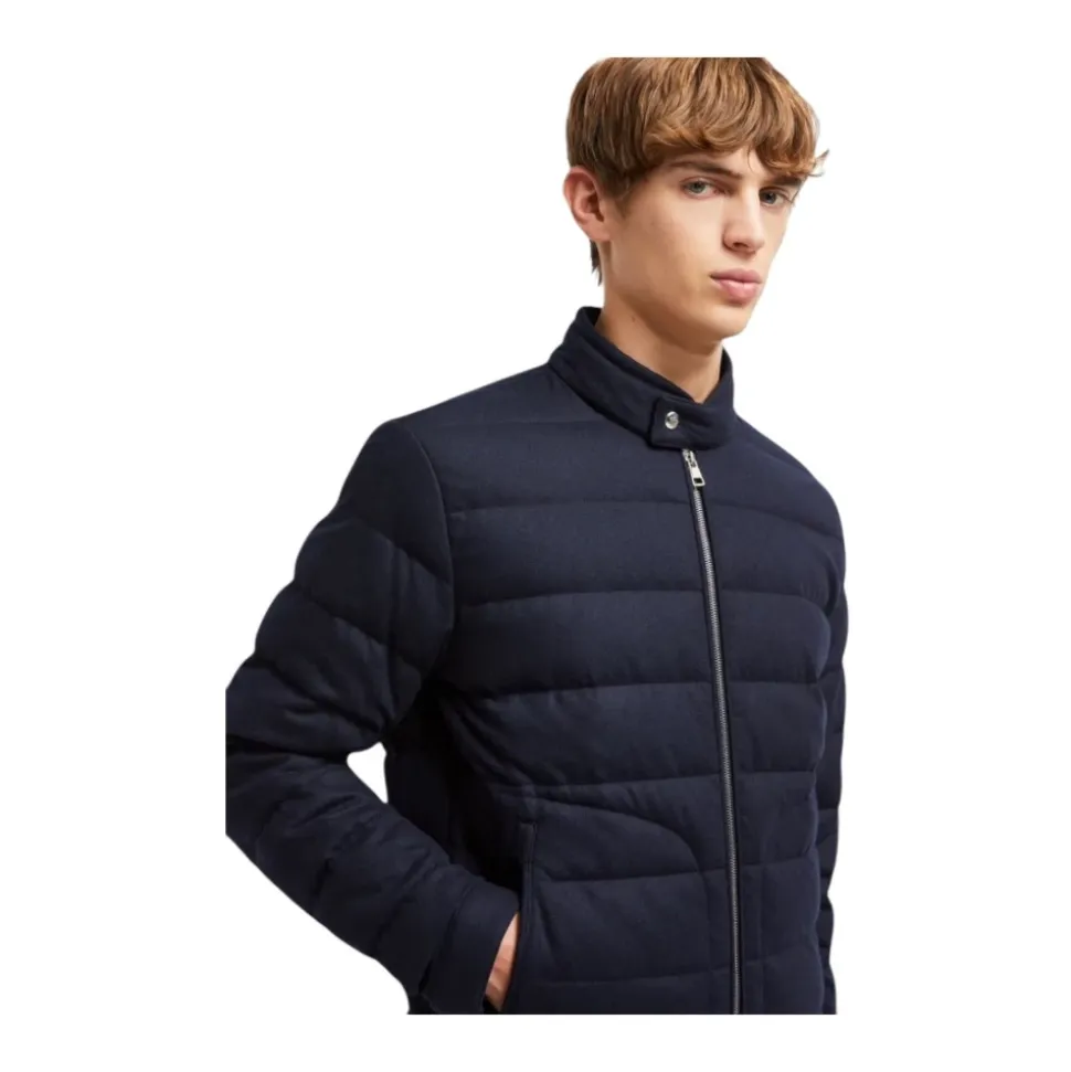 Kaschmir Kurze Daunenjacke Marineblau