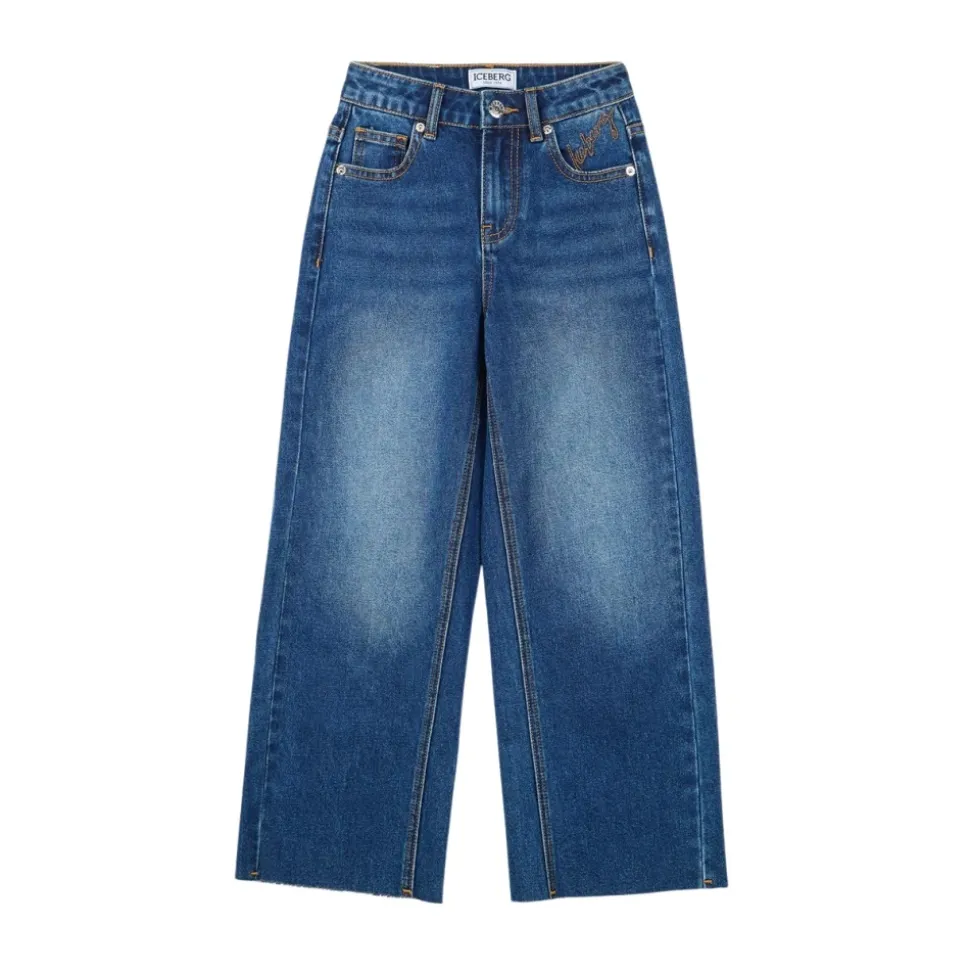 KINDER - Indigo 5-Pocket Wide-Leg-Jeans mit ausgeblichenen Beinen